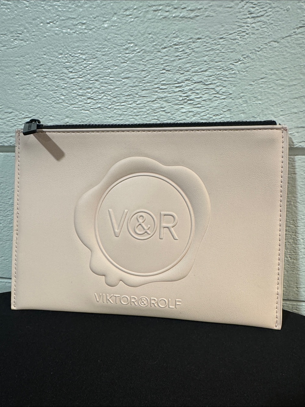 Viktor & Rolf Pale Pink Embossed Leather Zip Pouch